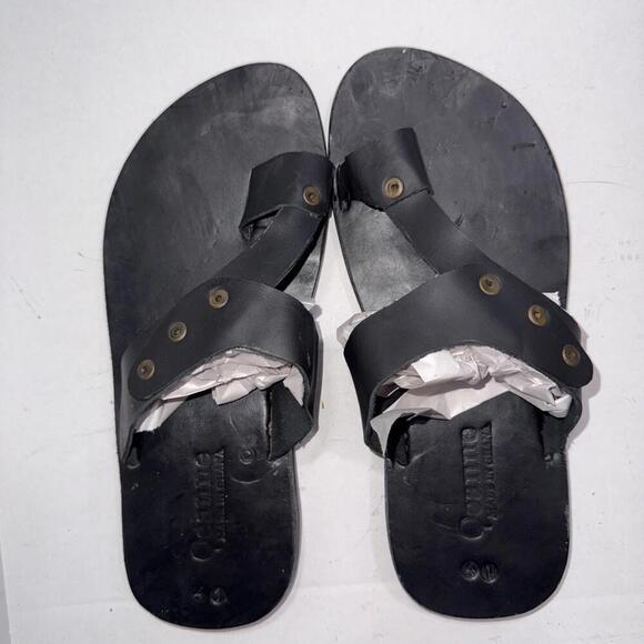 Handmade Ghana Kente Leather Sandals Flip Flops Thongs Tribal Batik Style 41 - Picture 2 of 9